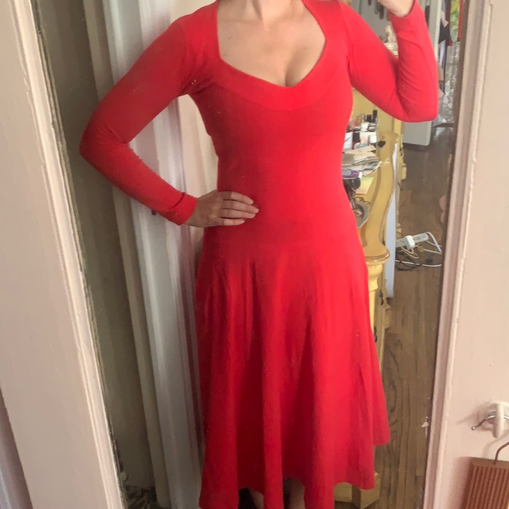 β€οΈ VINTAGE BETSEY JOHNSON RETRO DROP WAIST RED MAXI MIDI 90s y2k GRUNGE XS - Picture 2 of 11